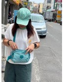 Kipling『牛角包』白綠條紋輕巧多袋側背包 GABBETTE S