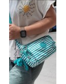 Kipling『牛角包』白綠條紋輕巧多袋側背包 GABBETTE S
