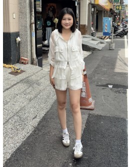 正韓 CLOTH 光澤感抽繩連帽外套套裝