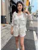 正韓 CLOTH 光澤感抽繩連帽外套套裝