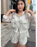 正韓 CLOTH 光澤感抽繩連帽外套套裝