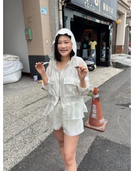 正韓 CLOTH 光澤感抽繩連帽外套套裝